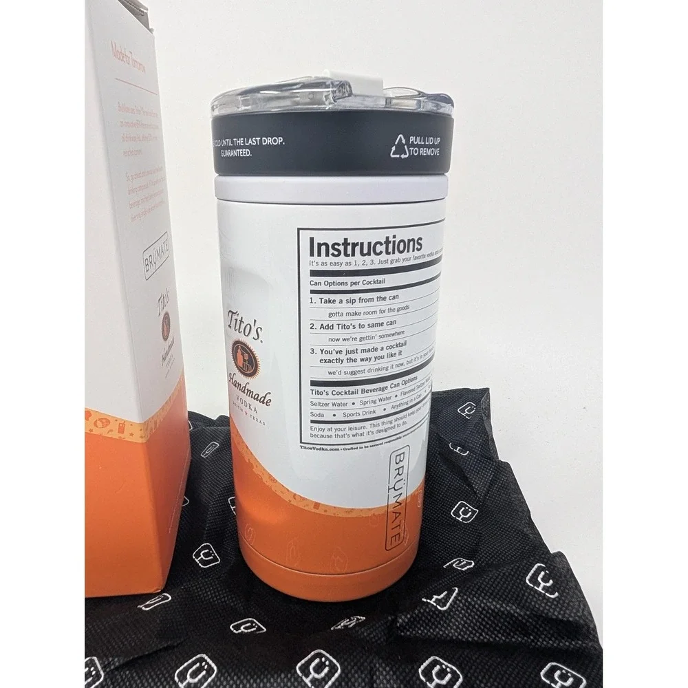 BruMate Titos In Any Can Cooler White Insulated Leak Proof Tumbler Limited Edtn